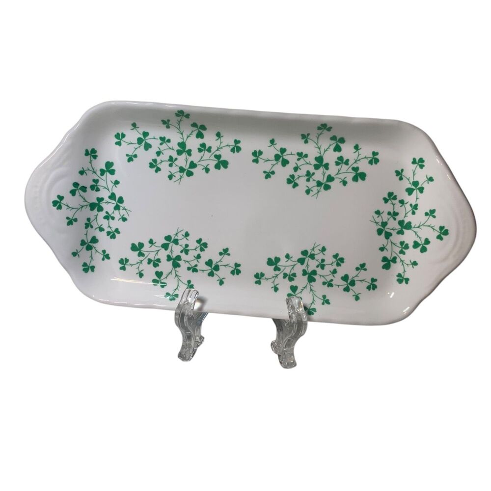 St George Bone China Shamrock Clover Trinket Tray England 8.5x4.0" Irish Decor